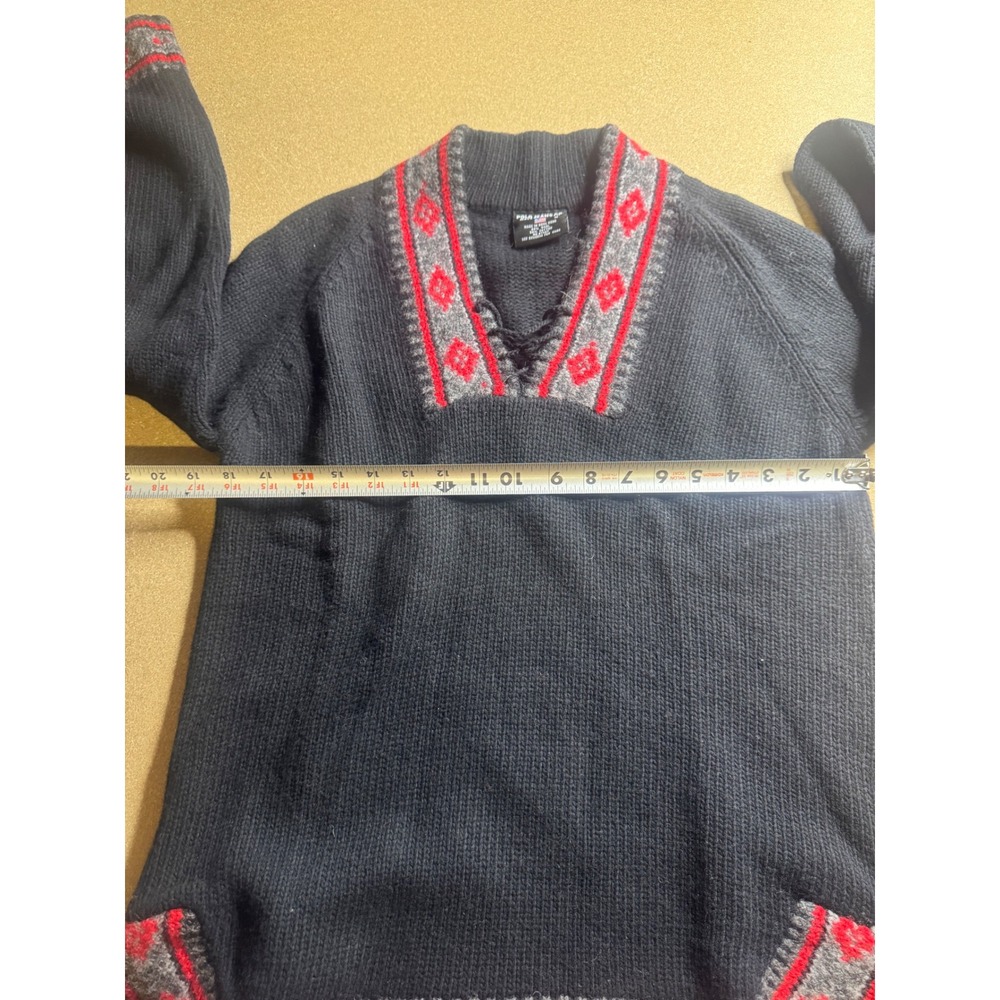 vtg Polo Jeans Co Ralph Lauren Wool Blend Lace Up Fair Isle Sweater Navy Red M - Picture 6 of 8